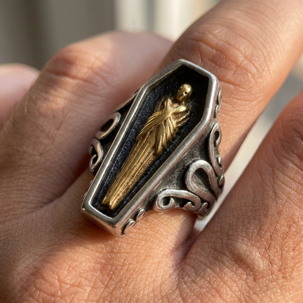 Gold Shrouded Reaper Coffin Ring
