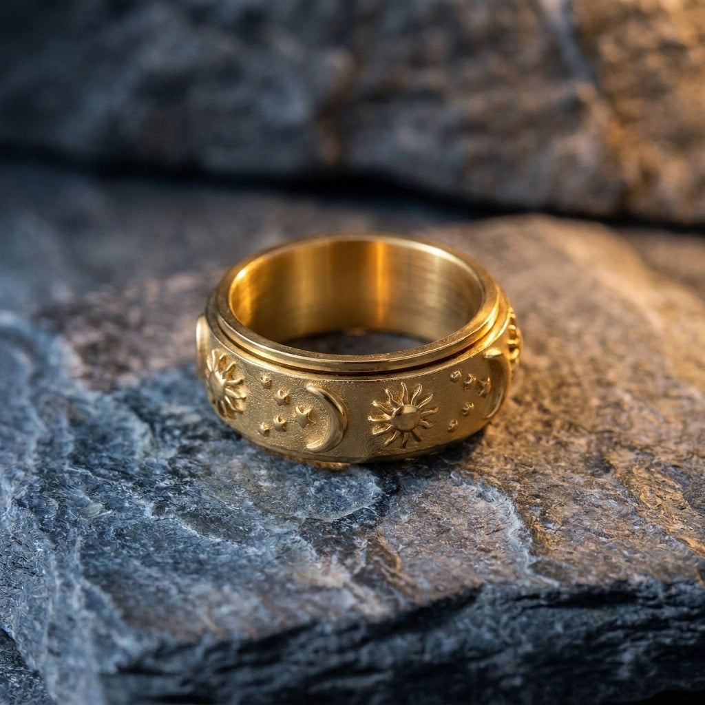 Celestial Sun & Moon Spinner Ring Gold