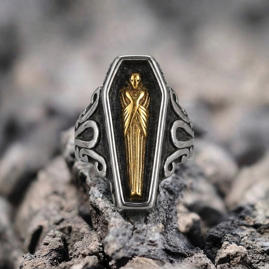 Gold Shrouded Reaper Coffin Ring