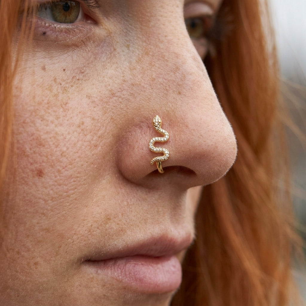 Textured Snake Twist Nose Ring Gold