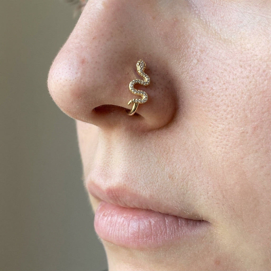 Textured Snake Twist Nose Ring Gold