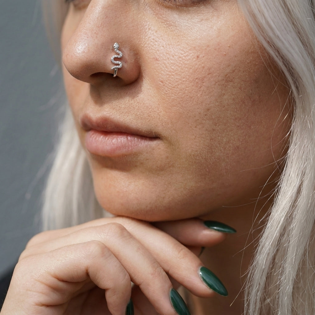 Crystal Pave Snake Twist Nose Ring Silver