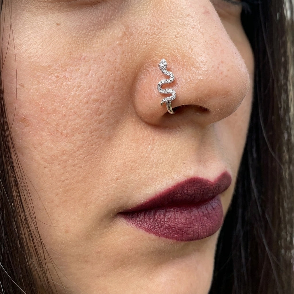 Crystal Pave Snake Twist Nose Ring Silver
