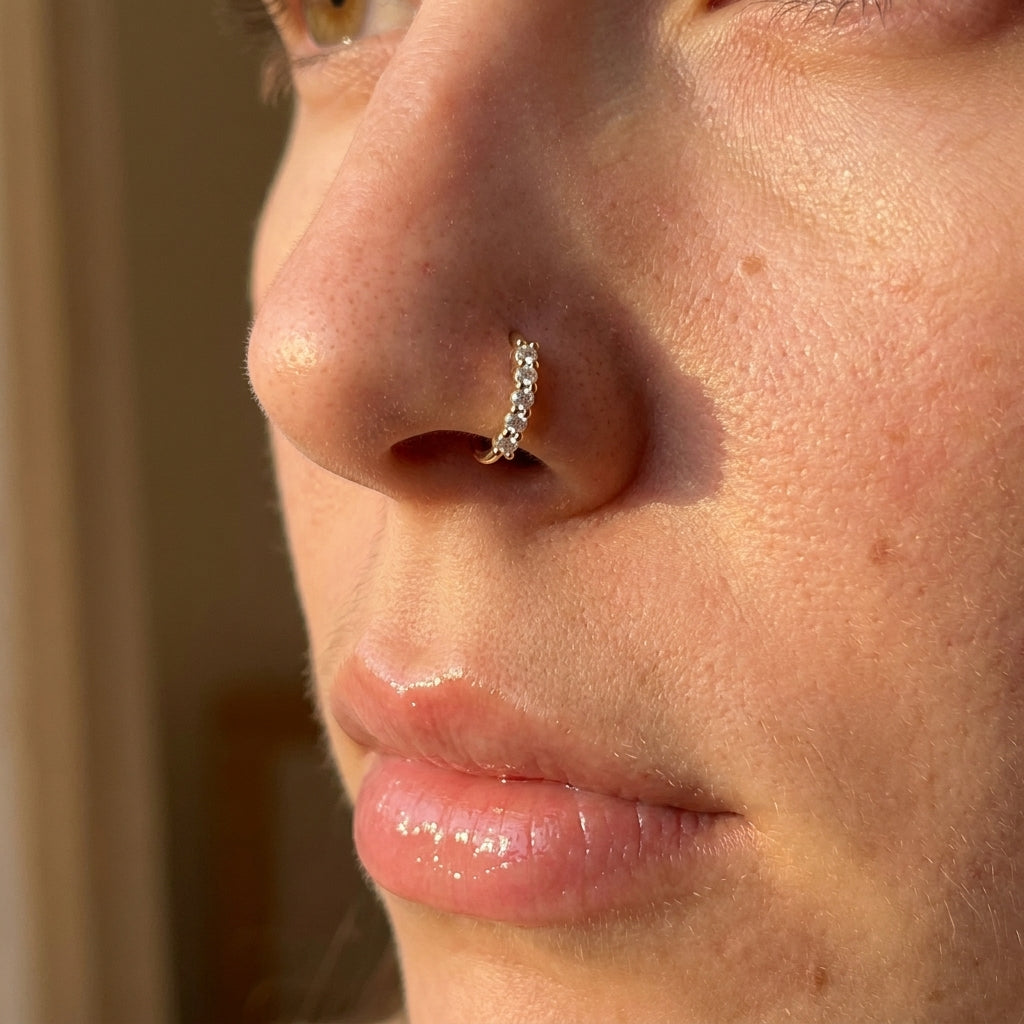Five Crystal Open Band Nose Ring Gold