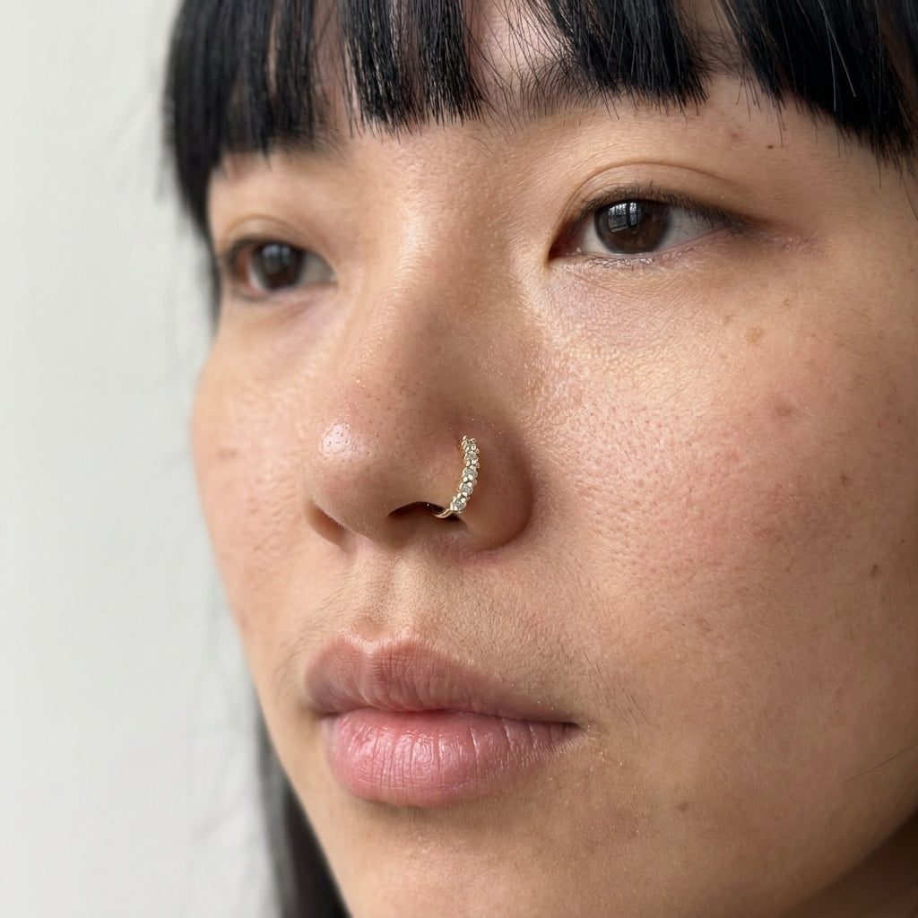 Five Crystal Open Band Nose Ring Gold