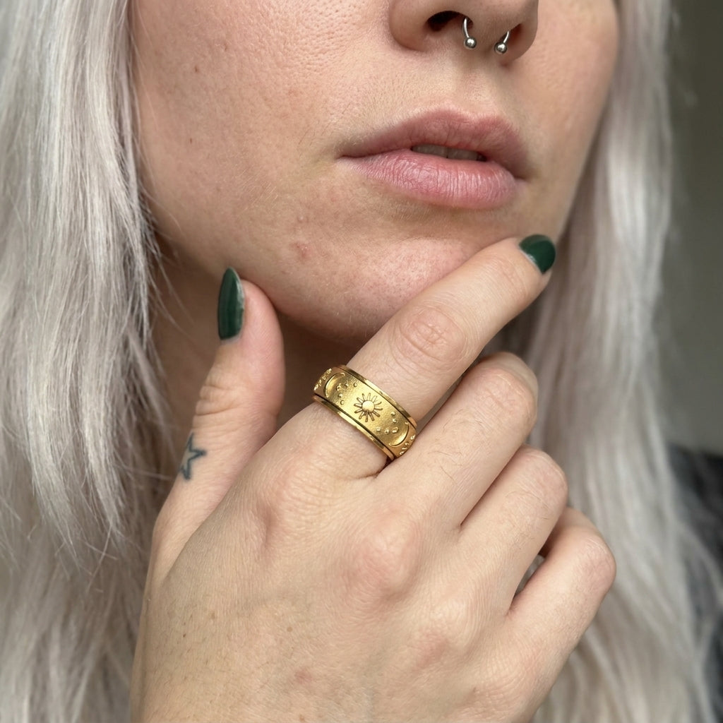 Celestial Sun & Moon Spinner Ring Gold