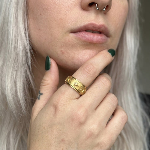 Celestial Sun & Moon Spinner Ring Gold