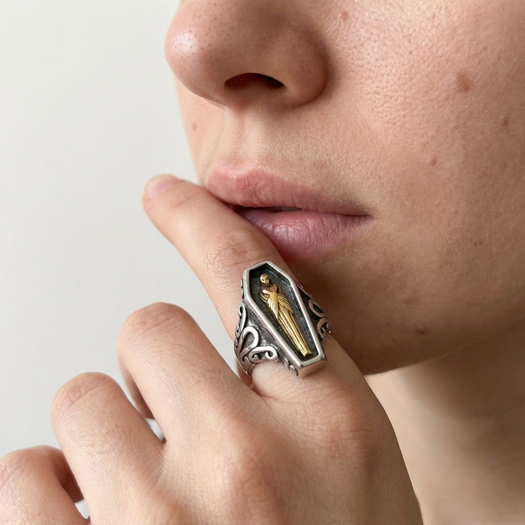 Gold Shrouded Reaper Coffin Ring