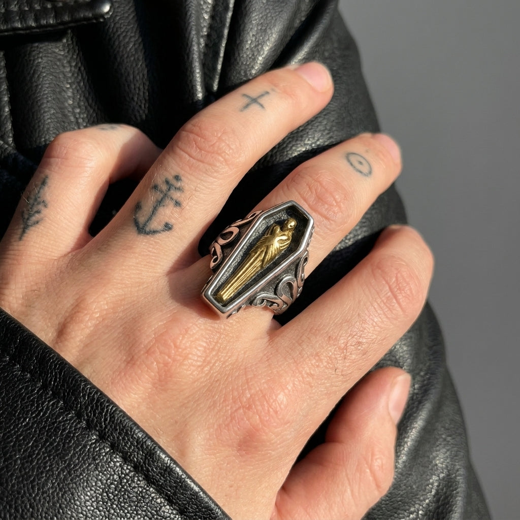 Gold Shrouded Reaper Coffin Ring