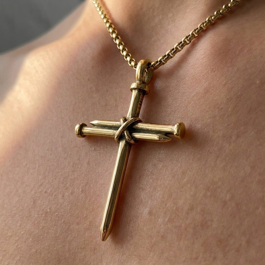 Nail Cross Pendant Gold Necklace