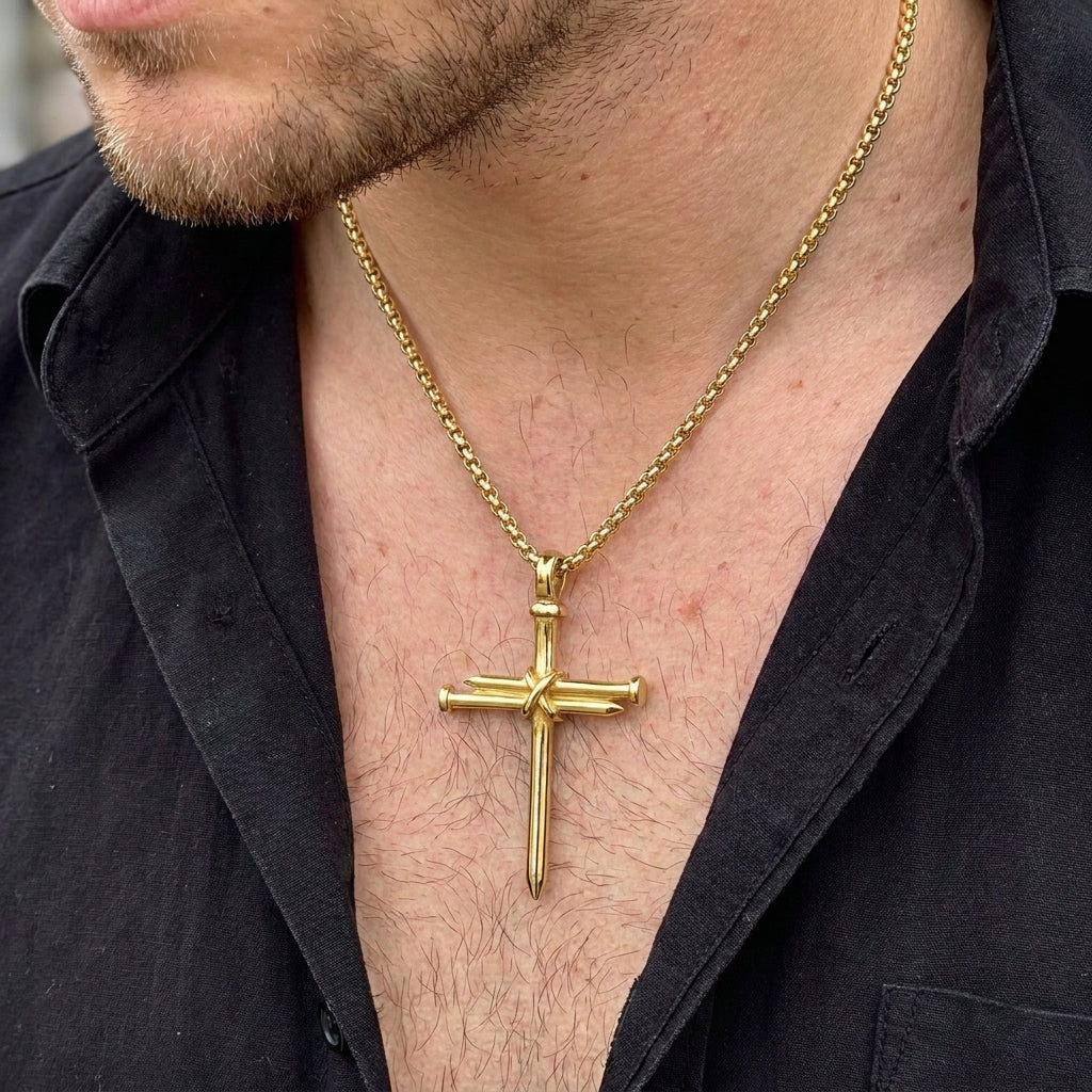 Goldene Halskette mit Nagelkreuz-Anhänger