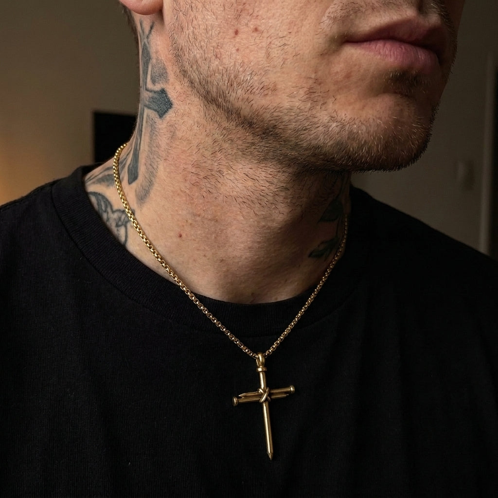 Nail Cross Pendant Gold Necklace