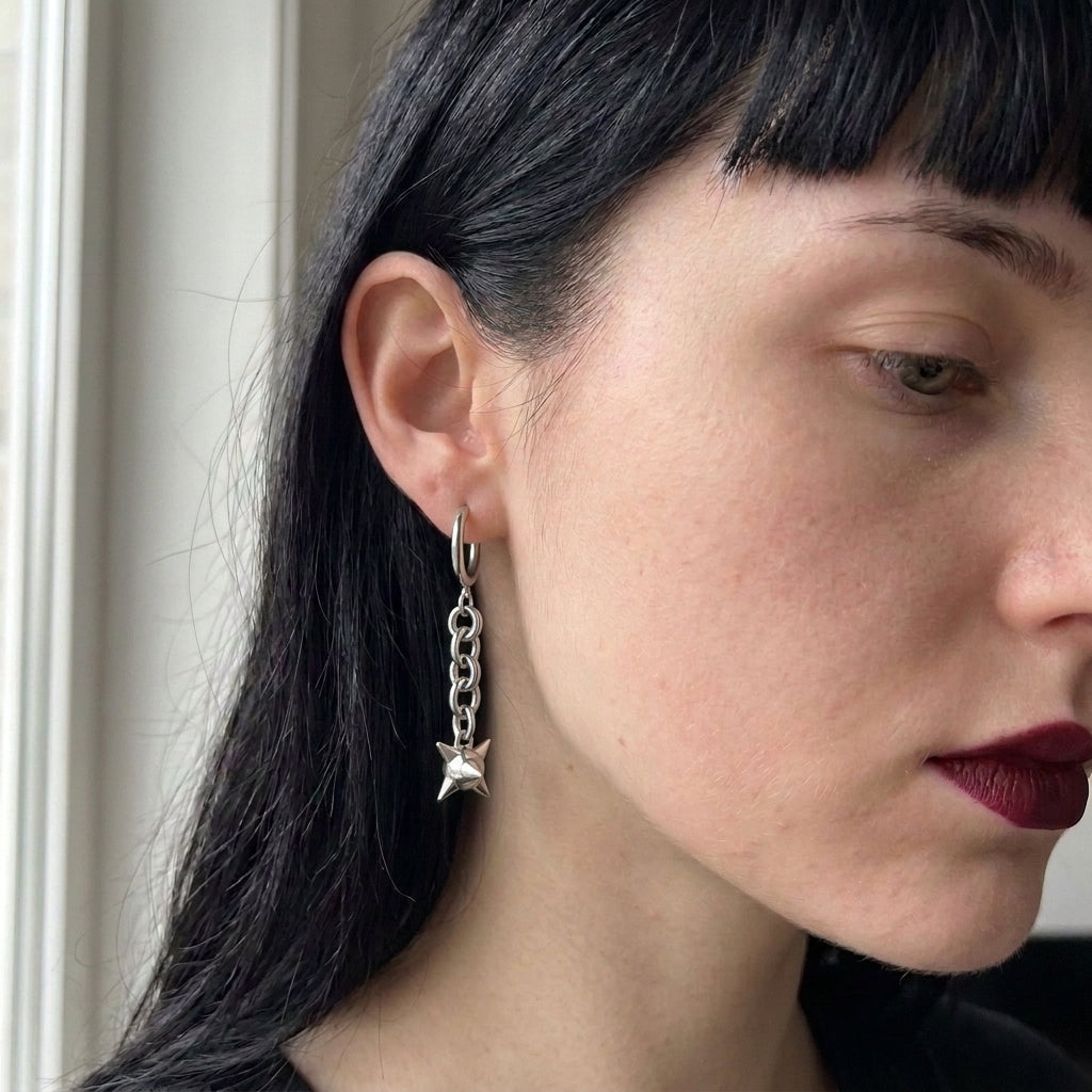 Four Point Spiked Orb Chainmail Hoop Earrings