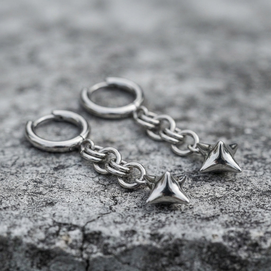Four Point Spiked Orb Chainmail Hoop Earrings