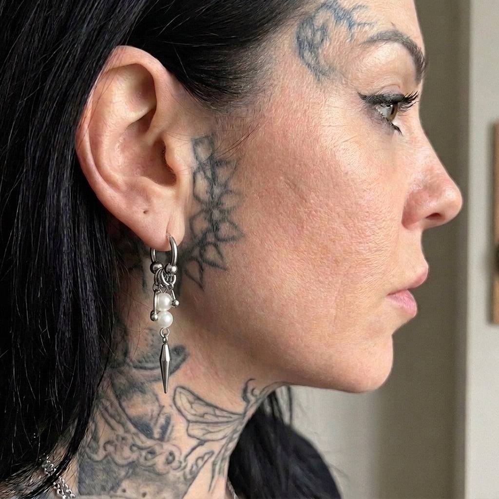 Pearl Cluster Horseshoe Spike Charm Hoop Earrings