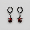 Blood Red Rose Stem Hoop Earrings