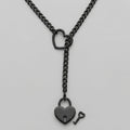 Black Heart Padlock Ring Lariat Curb Chain Necklace
