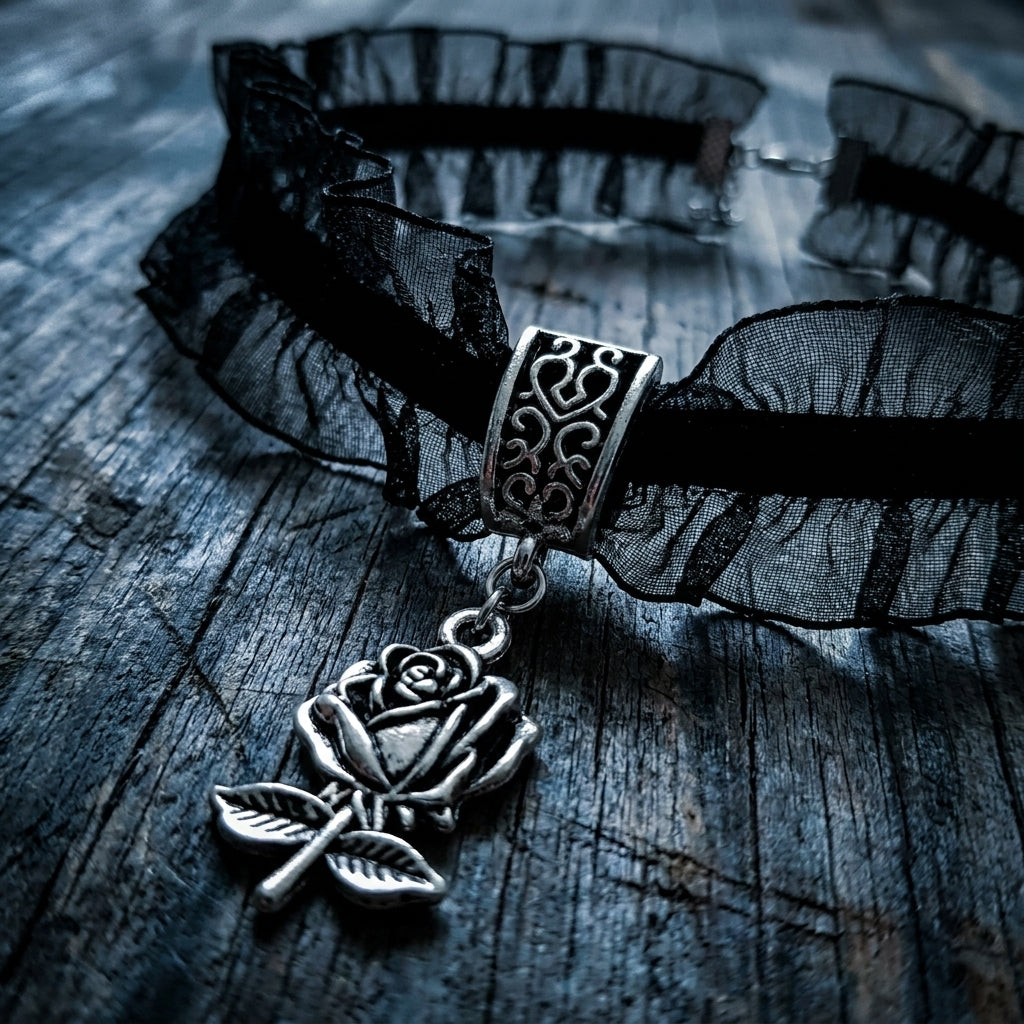 Ruffled Lace Rose Gothic Choker Necklace