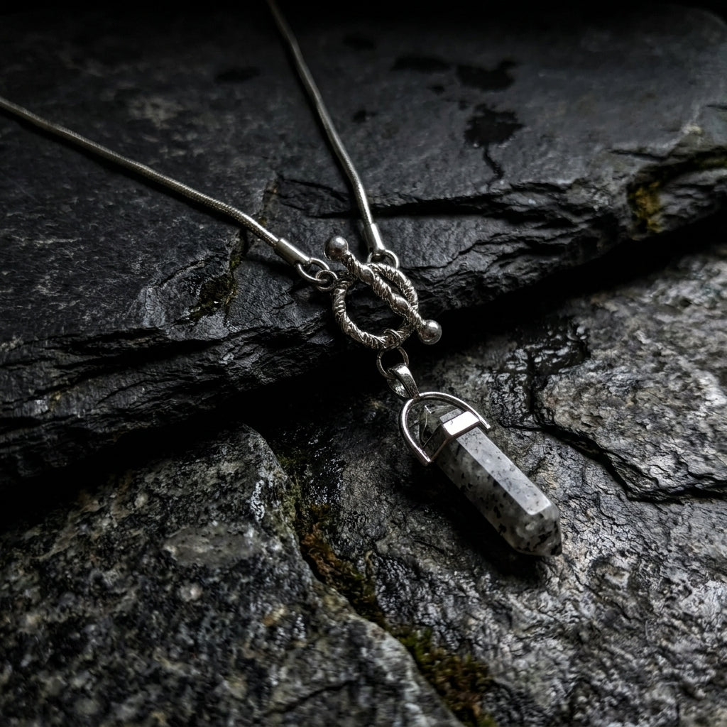 Serpentine Cipher Crystal Point Necklace