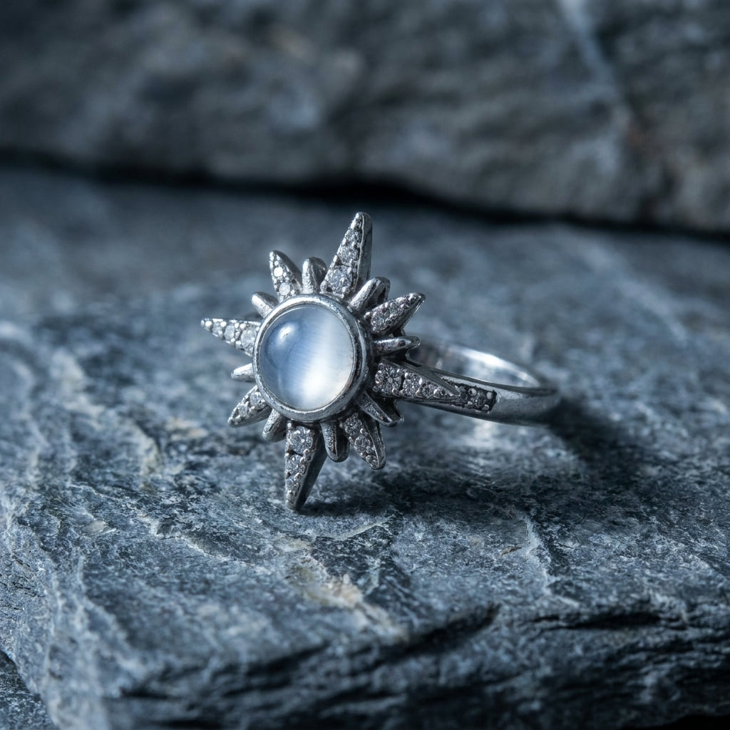 Crystal North Star Spike Solitaire Ring