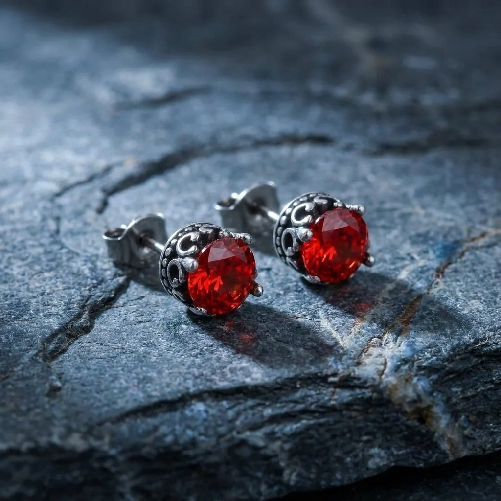 Gothic Red Crystal Round Stud Earrings