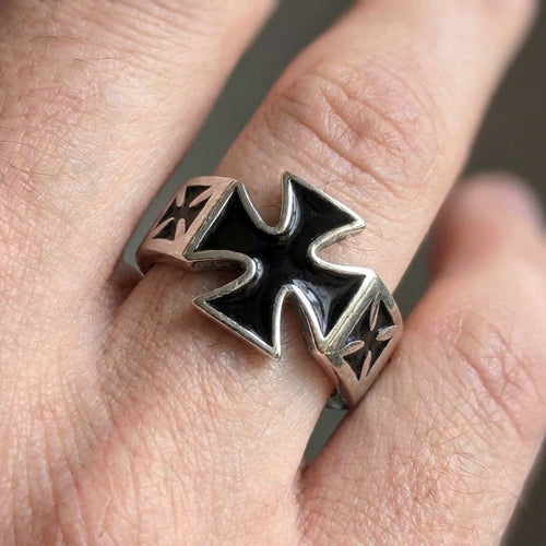 Black Enamel Iron Cross Ring