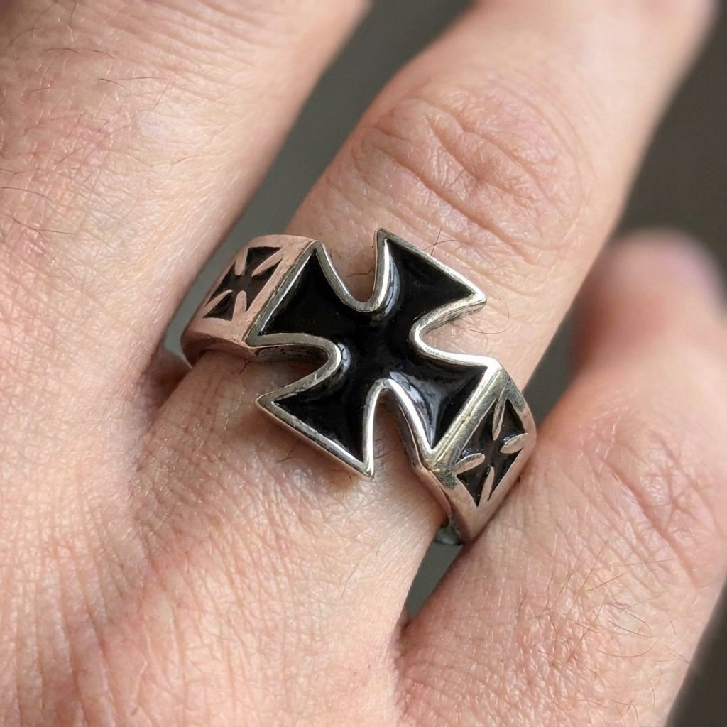 Black Enamel Iron Cross Ring