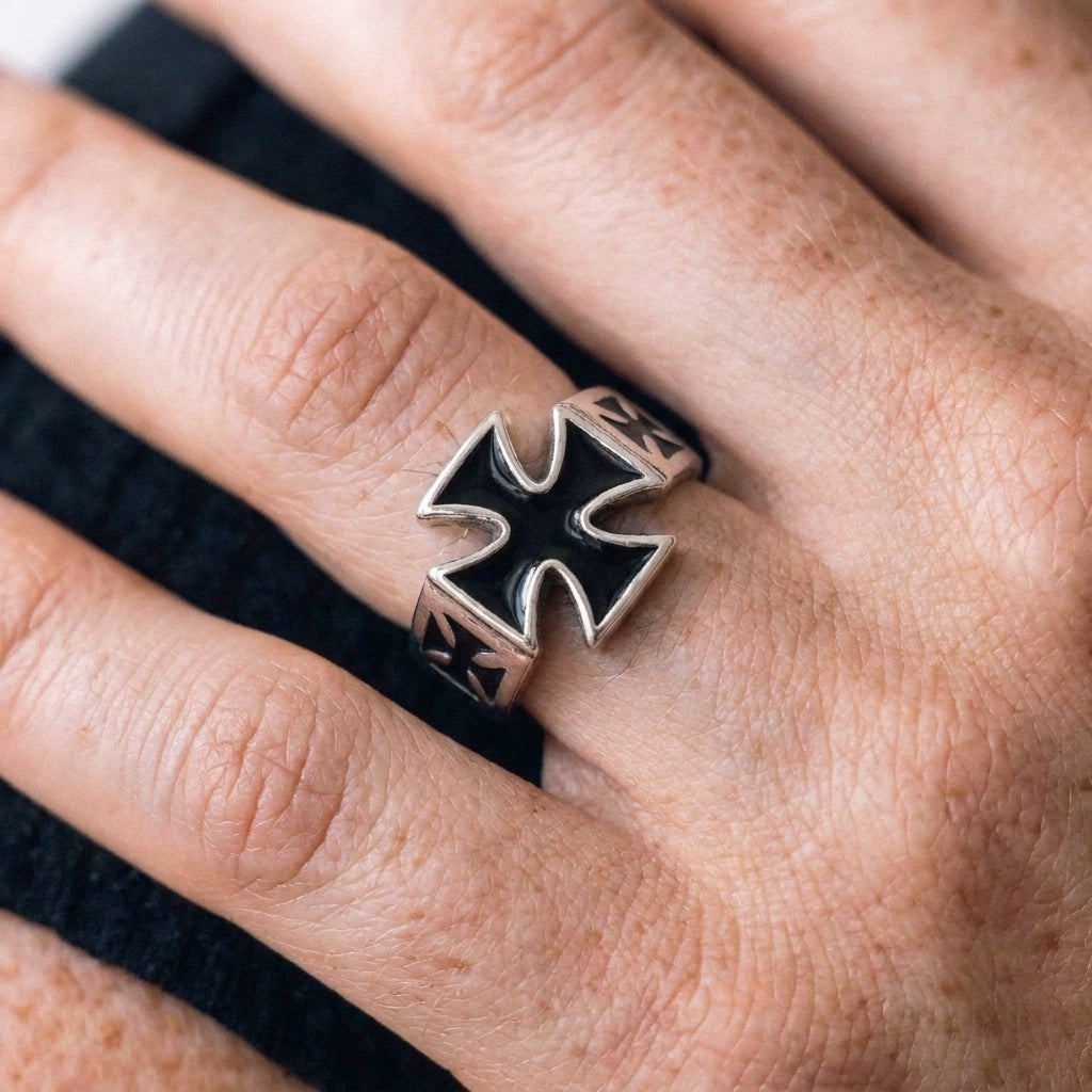 Black Enamel Iron Cross Ring