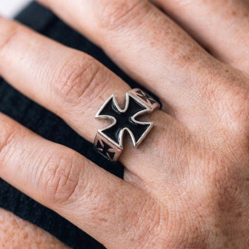 Black Enamel Iron Cross Ring