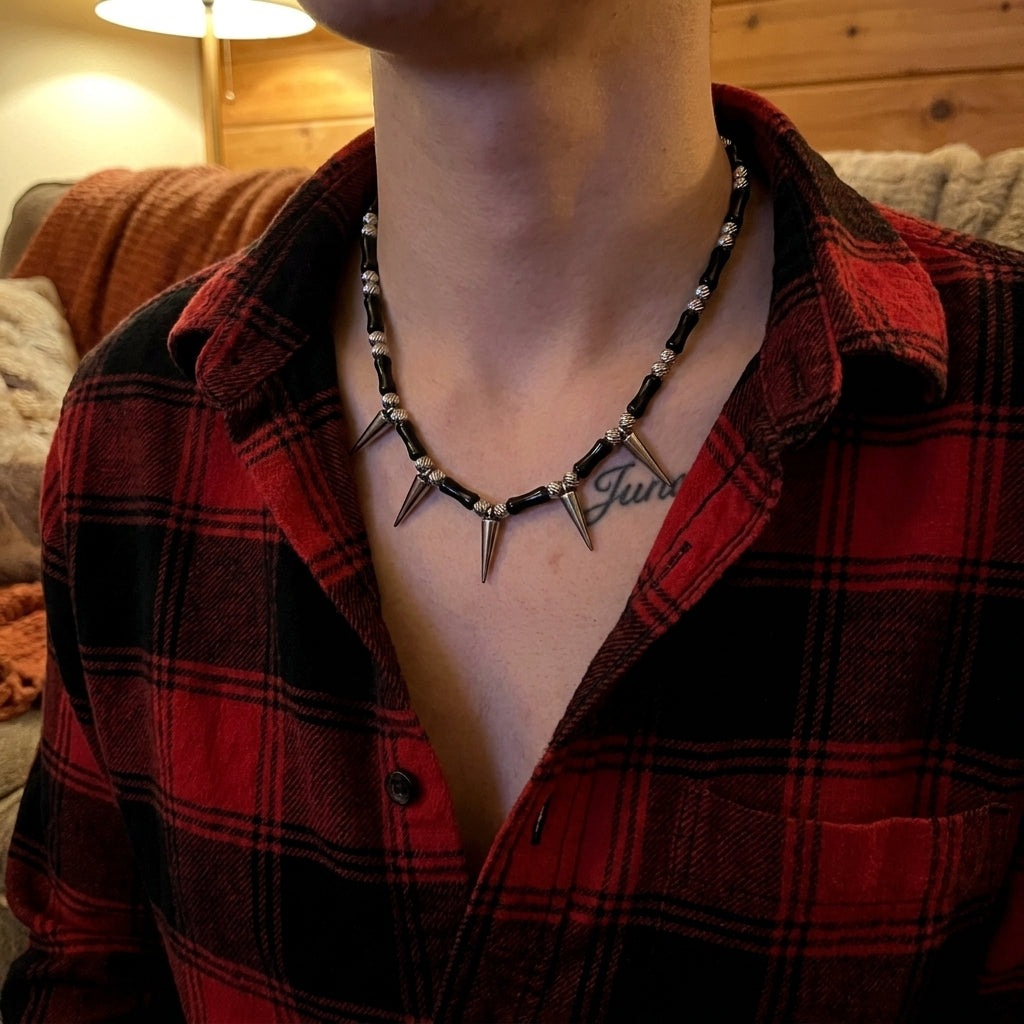 Onyx Bead Spike Necklace