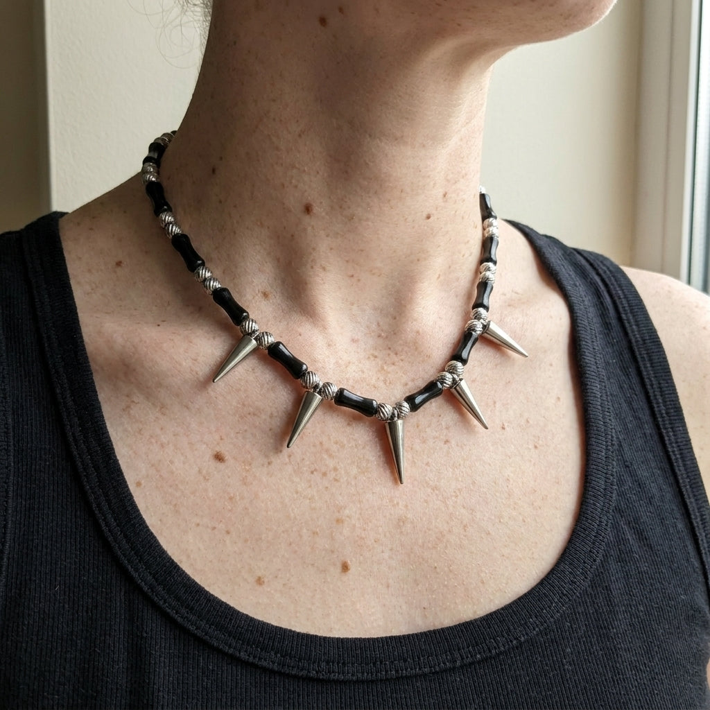 Onyx Bead Spike Necklace