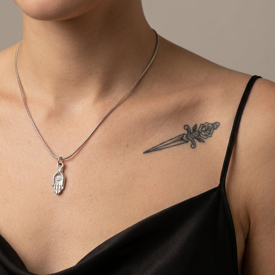Silver Hamsa Hand Necklace