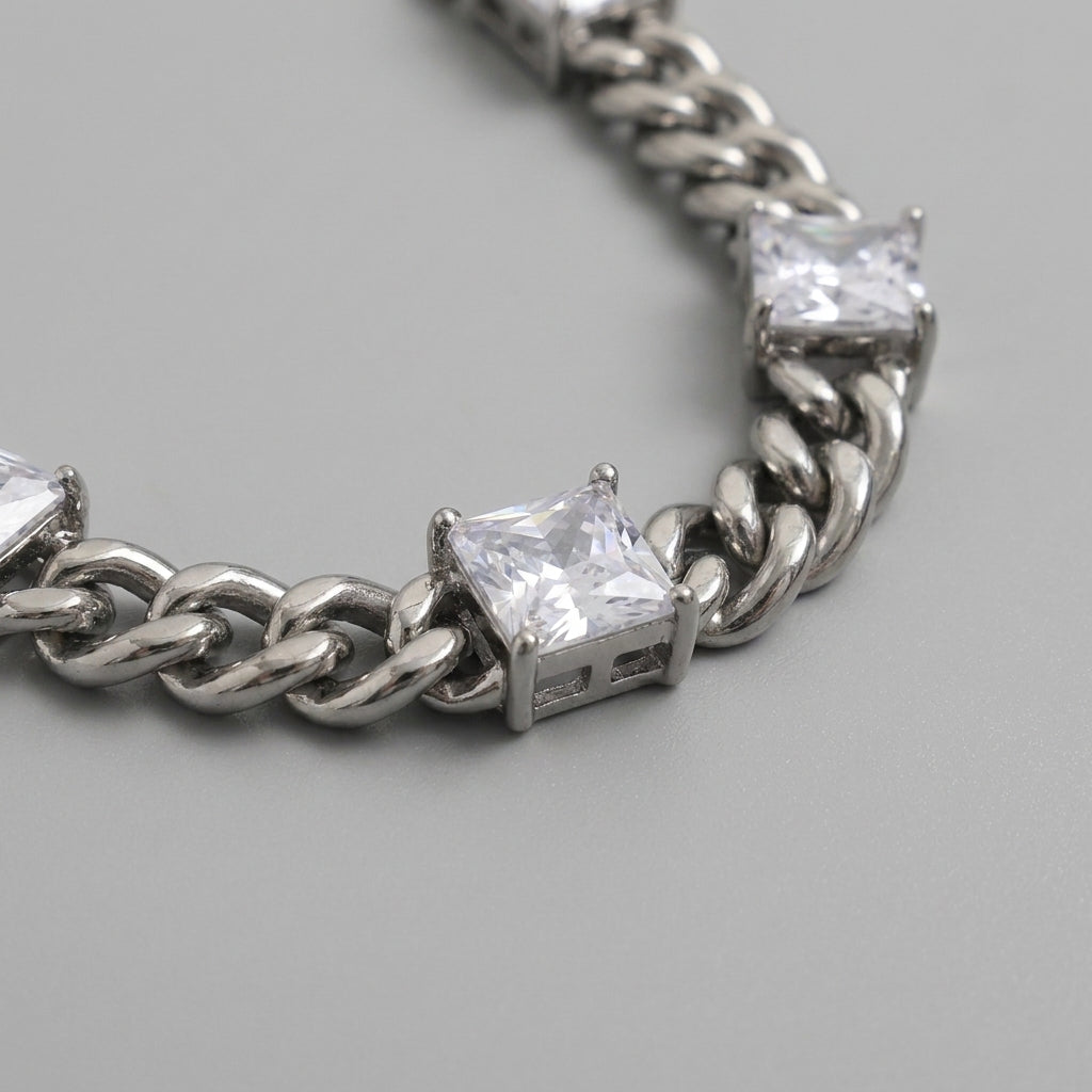 Crystal Station Curb Chain Necklace