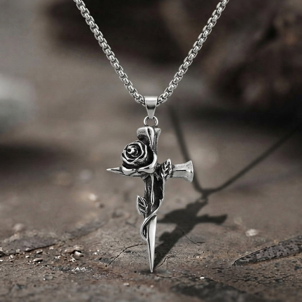 Thorn Rose Cross Necklace