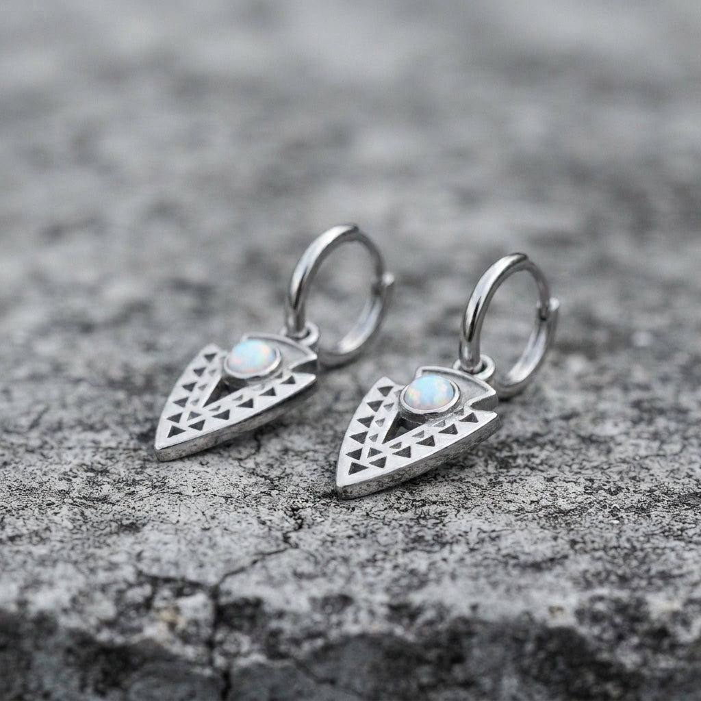 Opal Arrowhead Tribal Hoop Drop Earrings