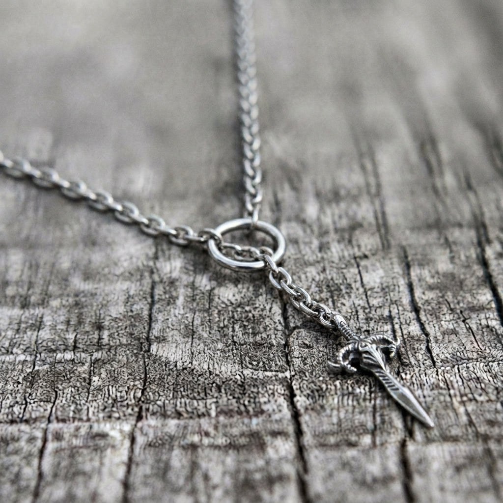 Crystal Triangle & Dagger Cross Mixed Chain Necklace