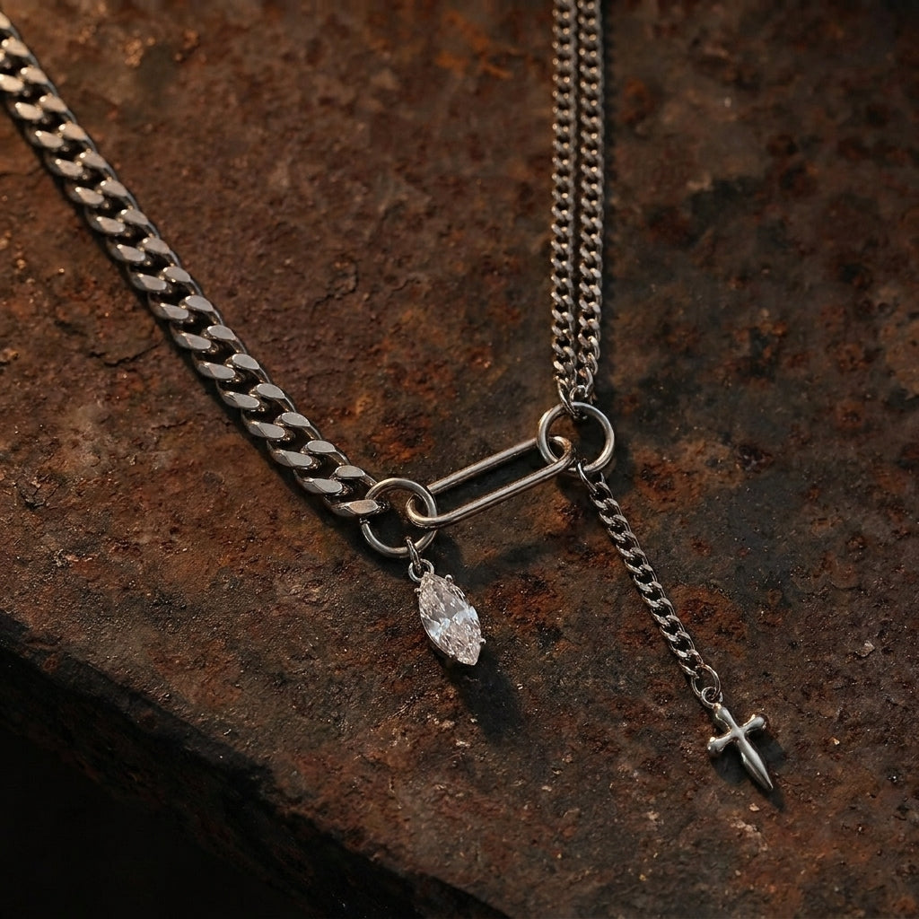 Double Layer Floating Pearl Box Chain Necklace
