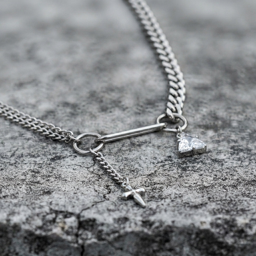Ram Skull Dagger O-Ring Lariat Chain Necklace