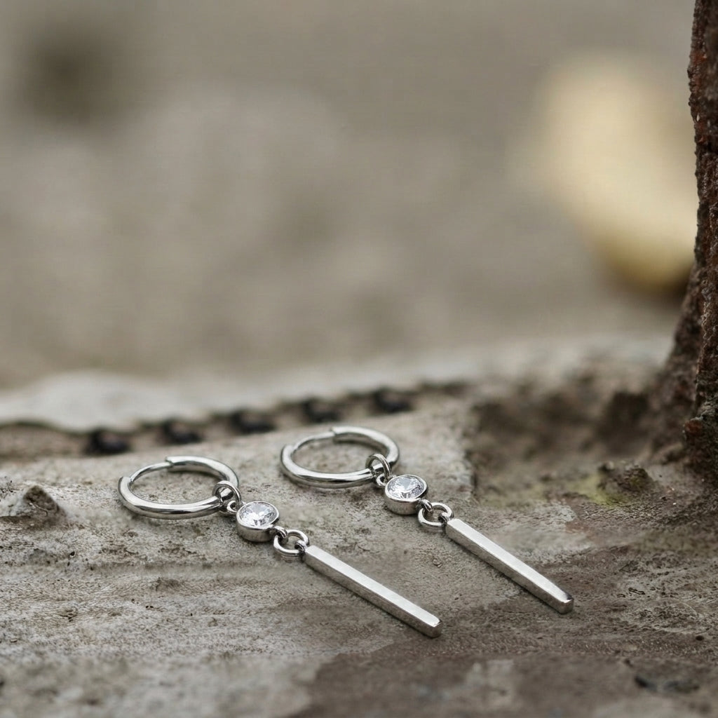 Clear Crystal Long Bar Drop Hoop Earrings