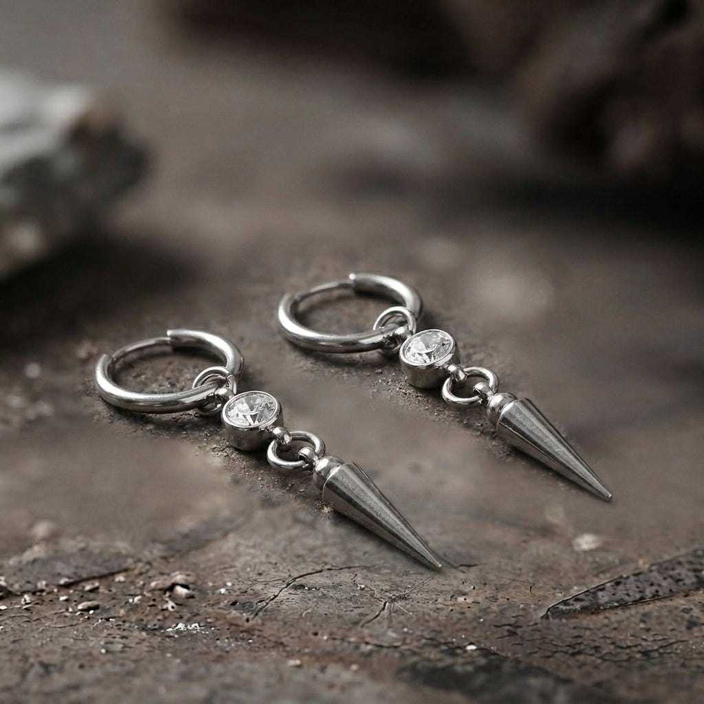Clear Crystal Bezel Spike Drop Hoop Earrings