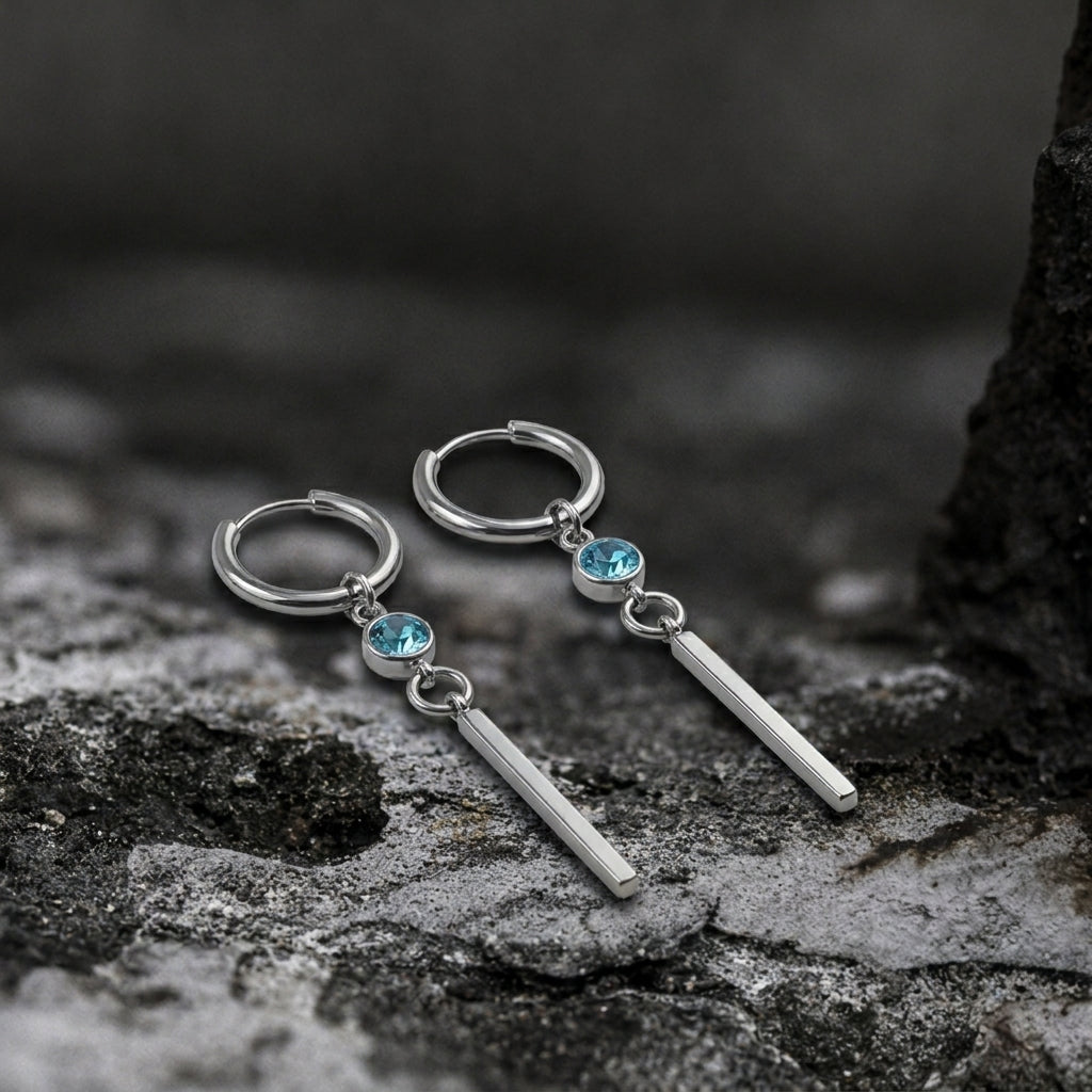 Aqua Crystal Long Bar Drop Hoop Earrings