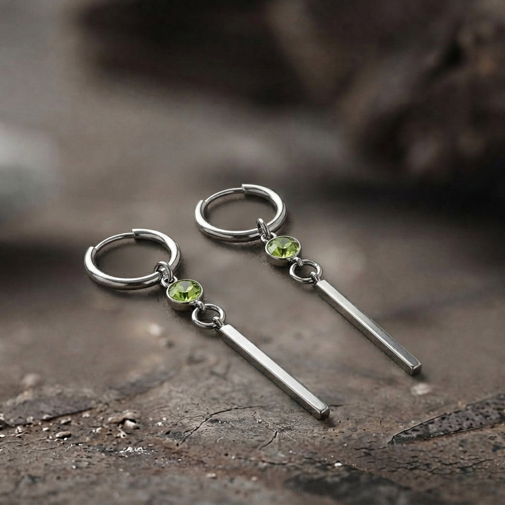 Lime Green Crystal Long Bar Drop Hoop Earrings