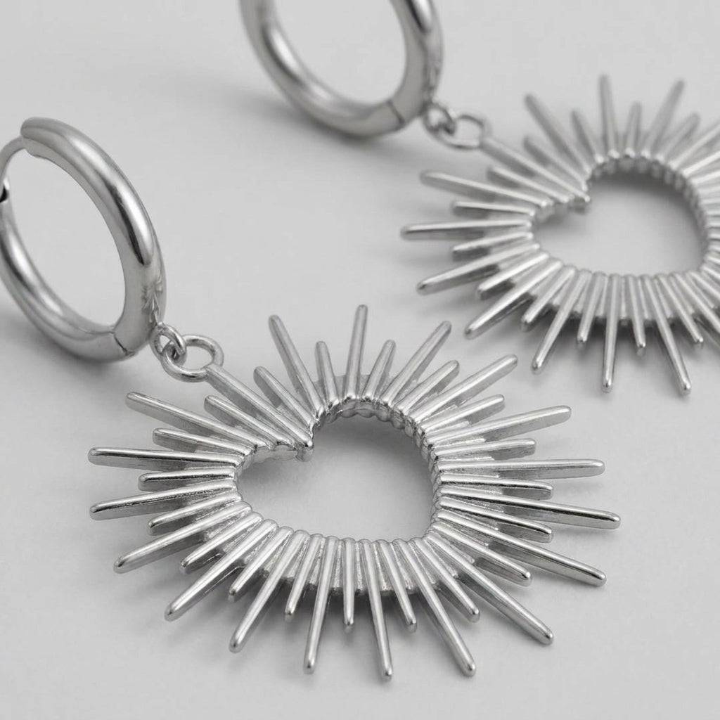 Radiant Sunburst Heart Hoop Earrings