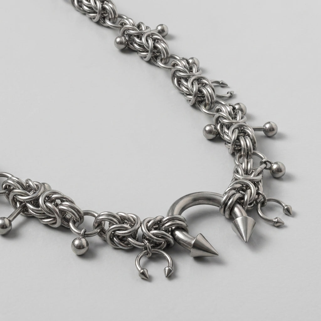 Horseshoe Spike Barbell Byzantine Chainmaille Choker Necklace