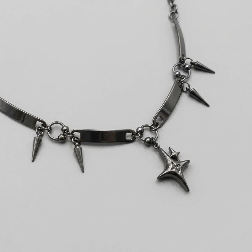 Sparkle Star Spike Bar Link Choker Necklace