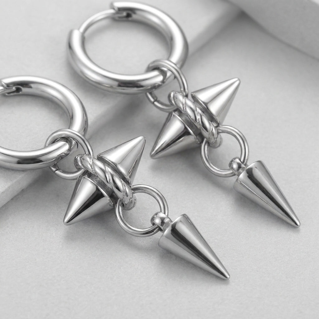 Twisted Ring Cross Spike Charm Hoop Earrings