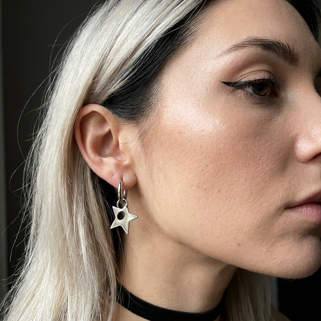 Chunky Mirror Star Huggie Earrings