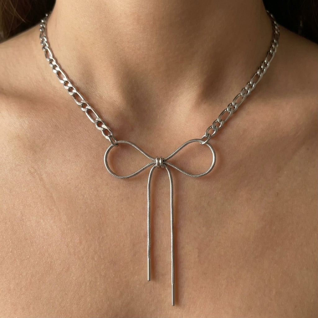 Figaro Chain Snake Bow Lariat Necklace