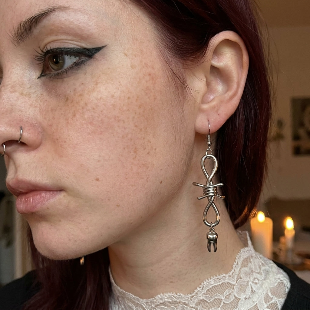 Barbed Wire Molar Tooth Drop Earrings