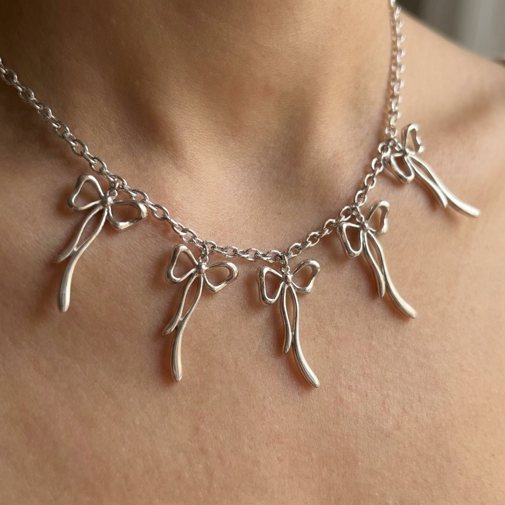 Five Bow Charm Chain Necklace